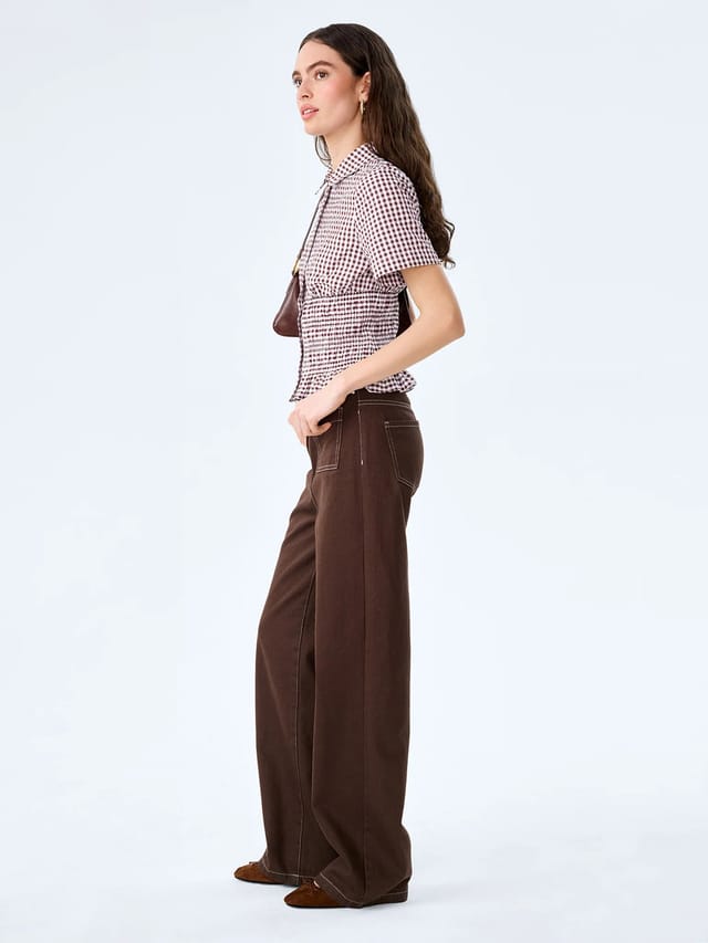 OMNES Merida Blouse in Chocolate/Cream Gingham - 2