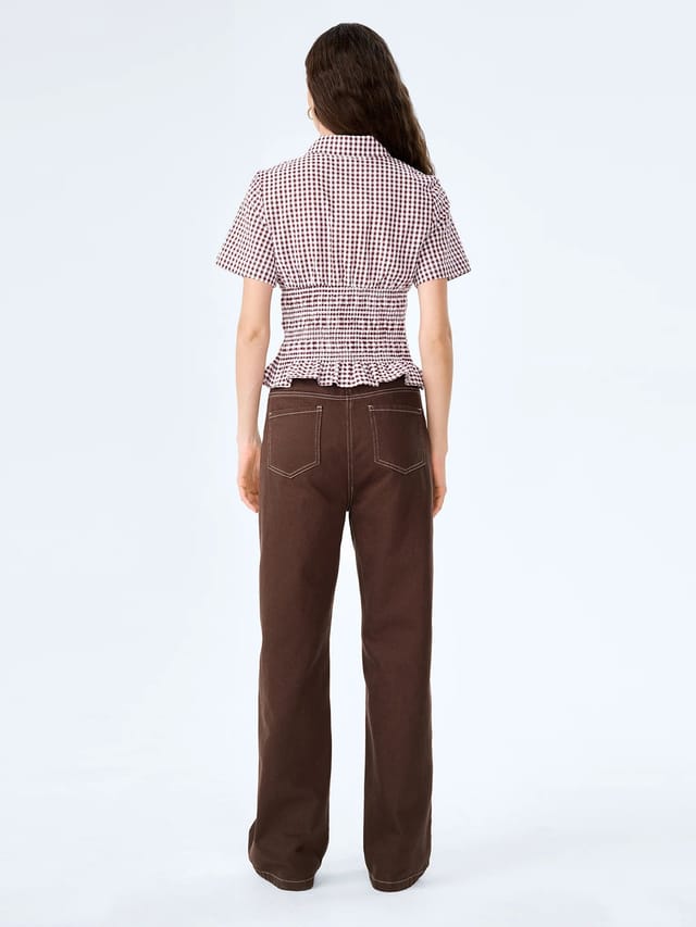 OMNES Merida Blouse in Chocolate/Cream Gingham - 3