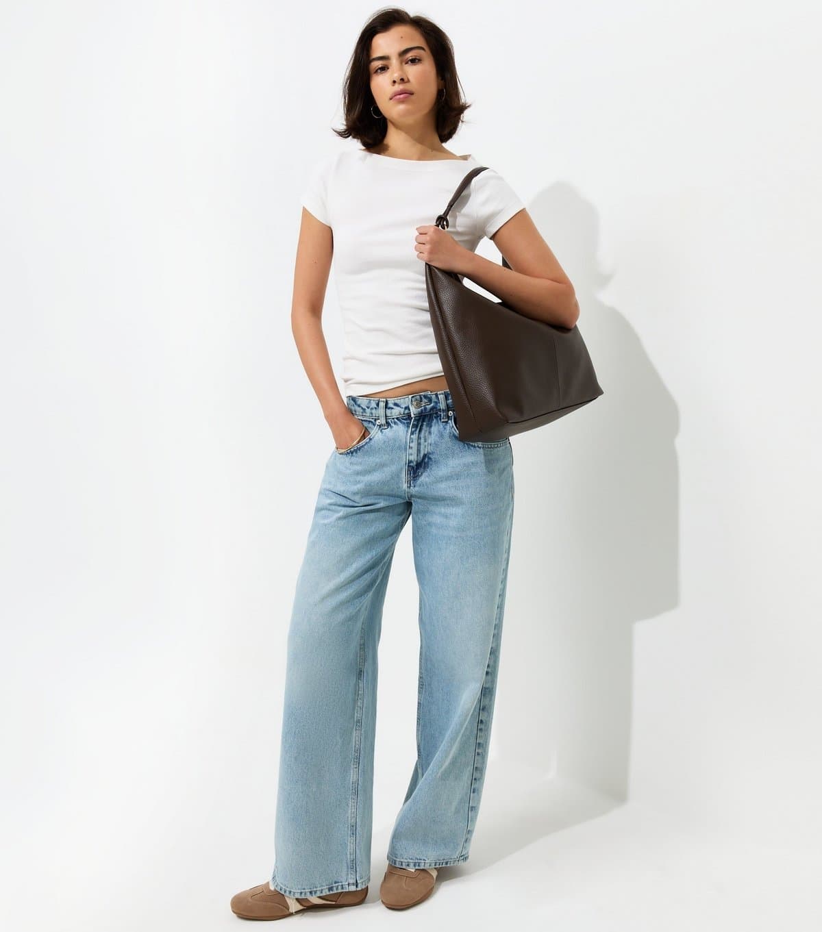 New Look New Look Off White Cotton-Rich Slash Neck T-Shirt