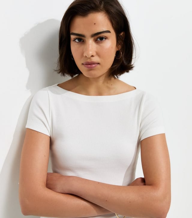 New Look Women's Off White Cotton Rich Slash Neck T-Shirt New Look - 3