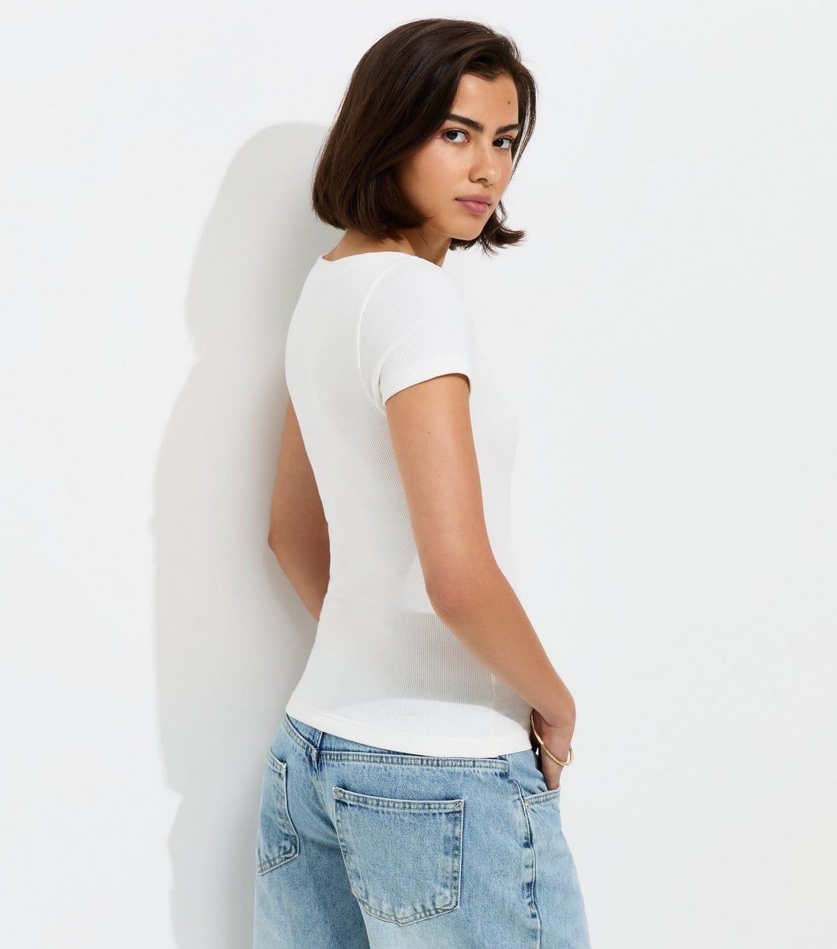 New Look Women's Off White Cotton Rich Slash Neck T-Shirt New Look - 4