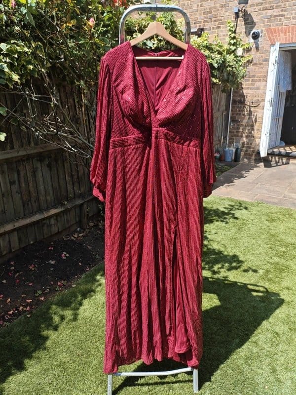 One Burgundy Sequin Maxi Dress | Deep V-Neck | Plus Size Formal