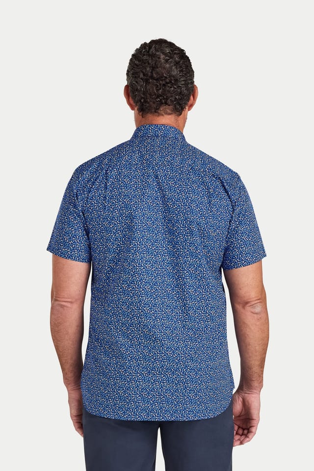 raging bull Raging Bull Men's Short Sleeve Flower Bud Cotton Poplin Shirt in Navy - 2
