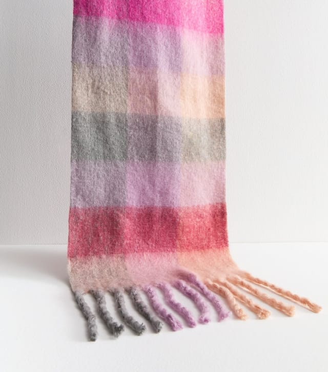 New Look Pink Multi Check Fringe Trim Scarf New Look - 2