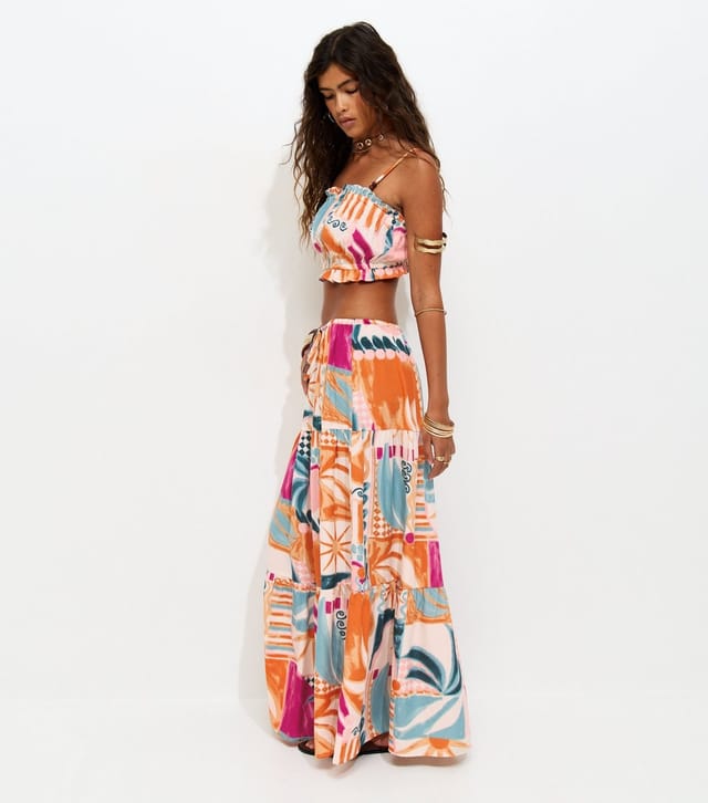 New Look Women's Multicolour Crepe Tropical Print Tiered Midi Skirt New Look - 2