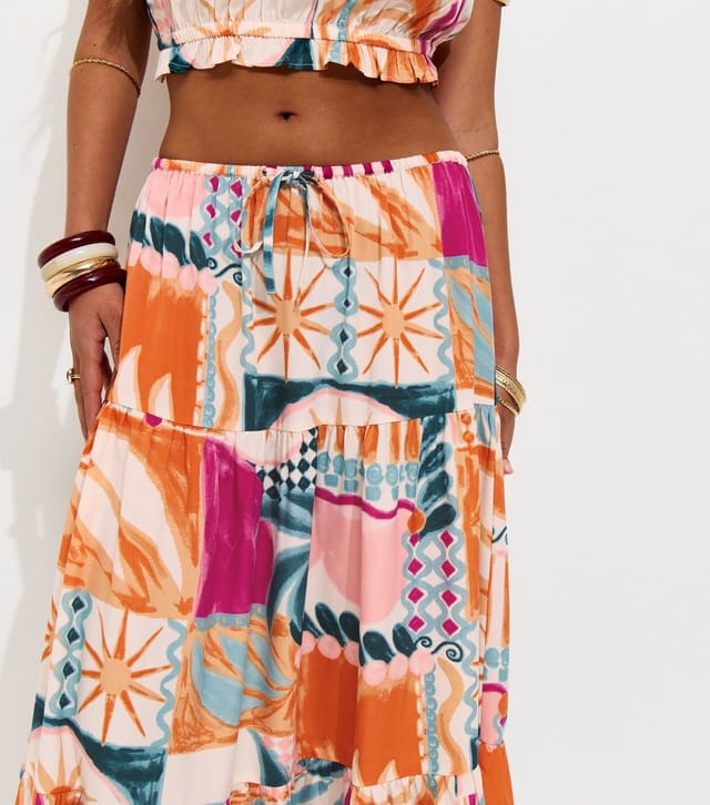 New Look Women's Multicolour Crepe Tropical Print Tiered Midi Skirt New Look - 3