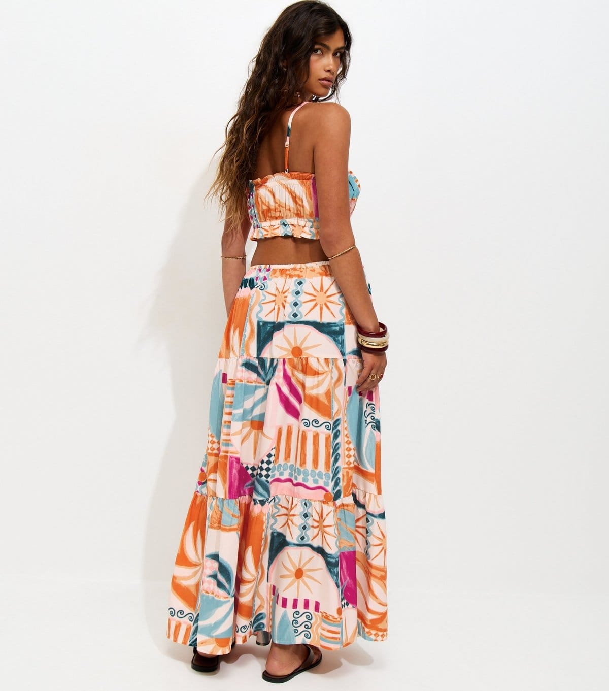 New Look Women's Multicolour Crepe Tropical Print Tiered Midi Skirt New Look - 4