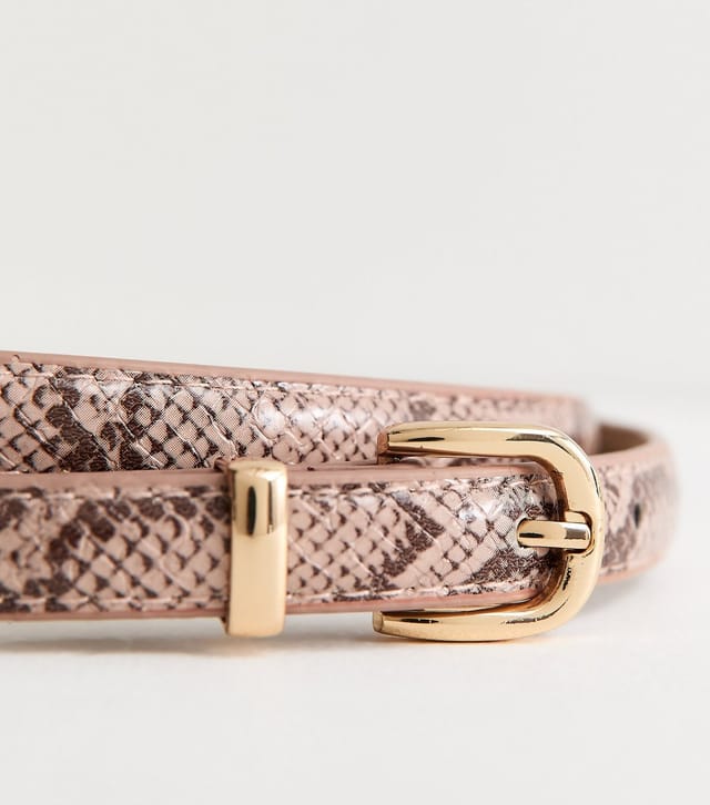 New Look Pink Faux Leather Snake Print Skinny Belt New Look - 3