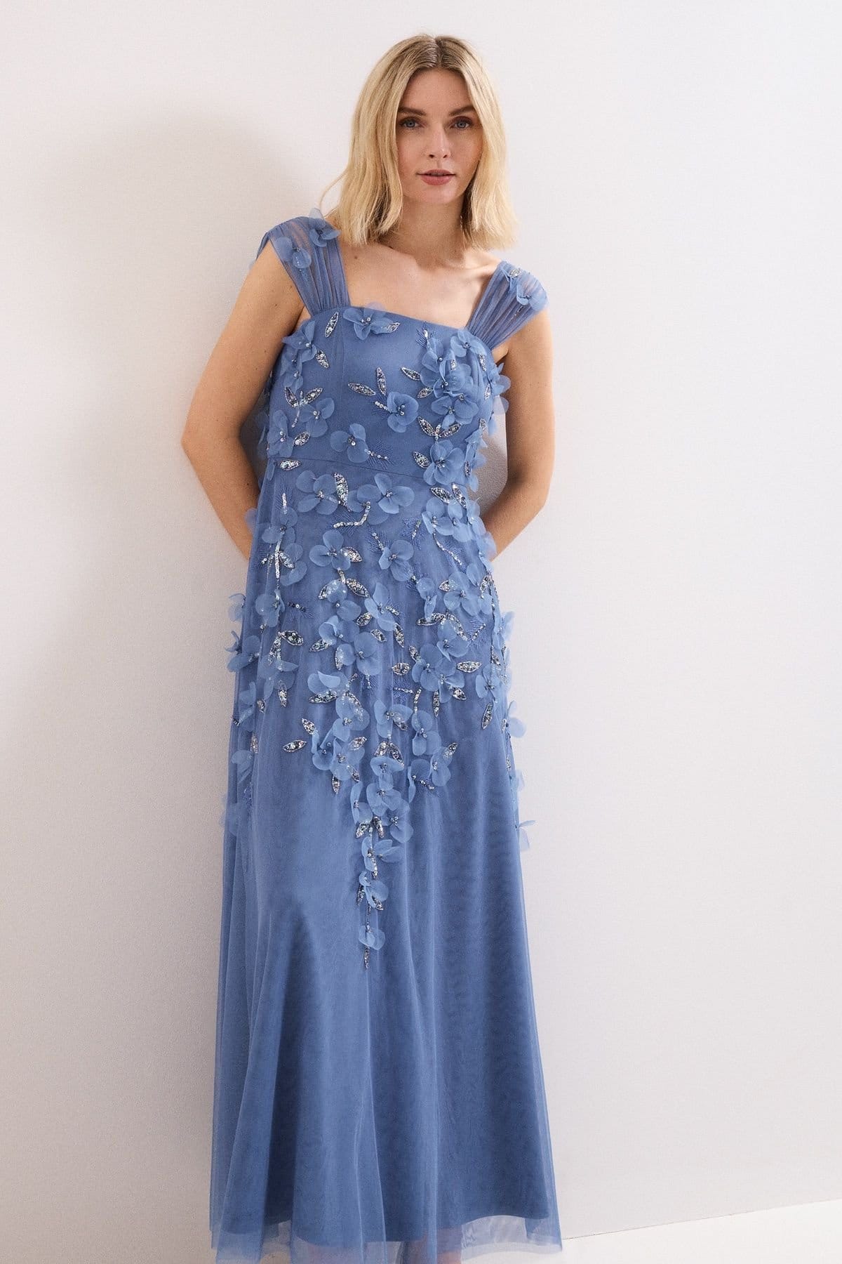 Phase Eight Blue Floral Appliqué Maxi Dress