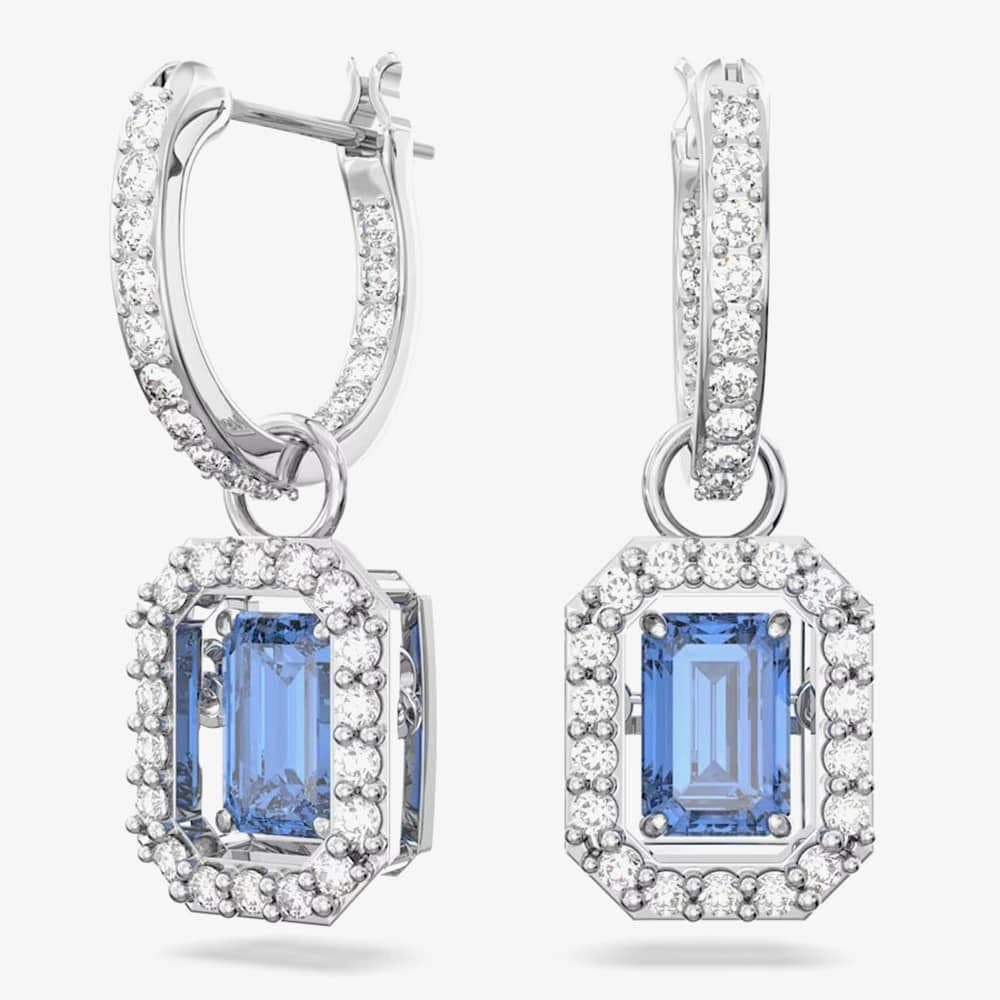 Swarovski Swarovski Silver Hoop Earrings with Blue Zirconia