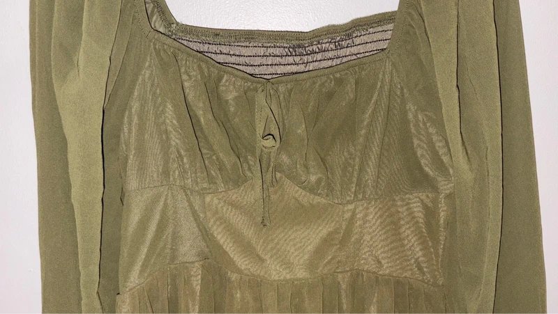 Source Unknown Title: NWOT Olive Chiffon Square Neck Midi Dress - Size L - 1