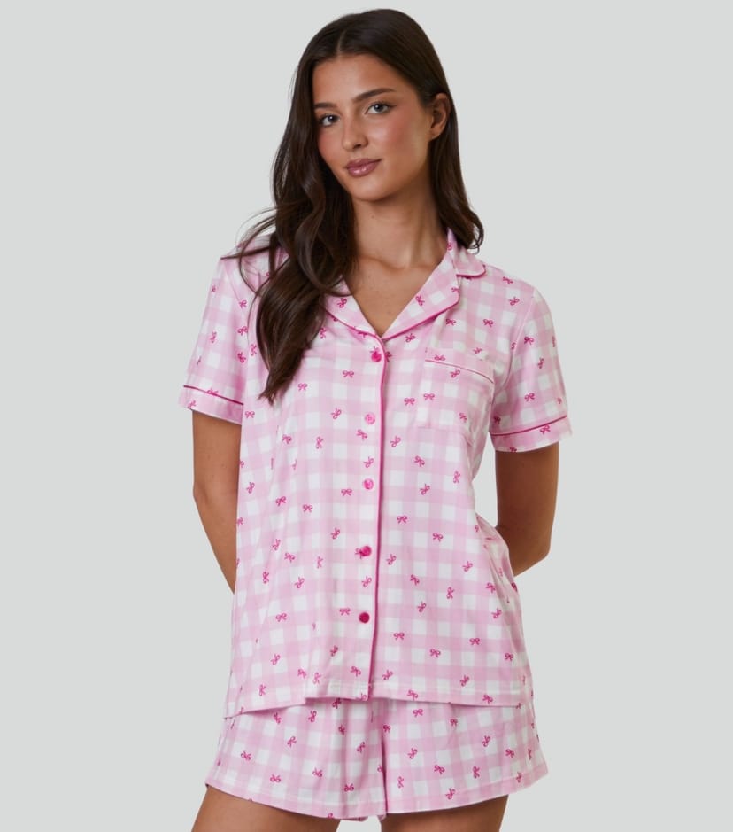 Loungeable Women's Pink Bow Print Pyjama Set Loungeable New Look - 1