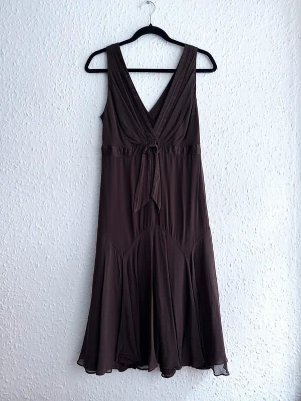 Ted Baker Women's Ted Baker Silk Chiffon Sleeveless Brown Midi Dress - size 12uk