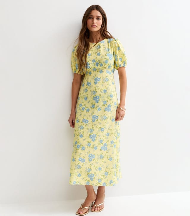 New Look Women's Light Yellow Floral Pattern Crew Neck Midi Dress New Look - 3