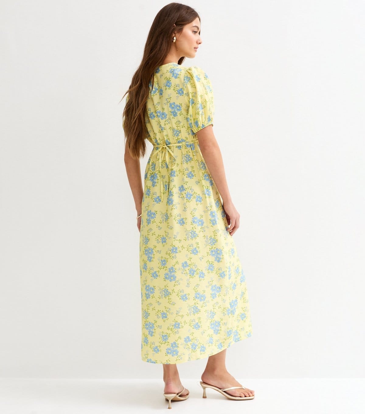 New Look Women's Light Yellow Floral Pattern Crew Neck Midi Dress New Look - 4
