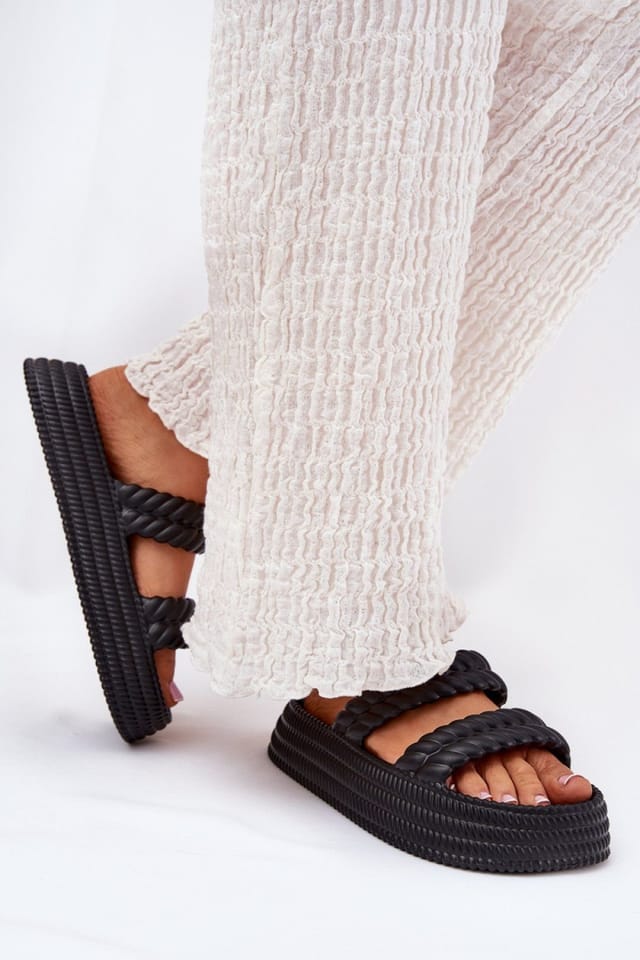 Love Lace Love Lace Women's Platform Foam Flip Flops with Front Straps for Comfort Day in Black - 3