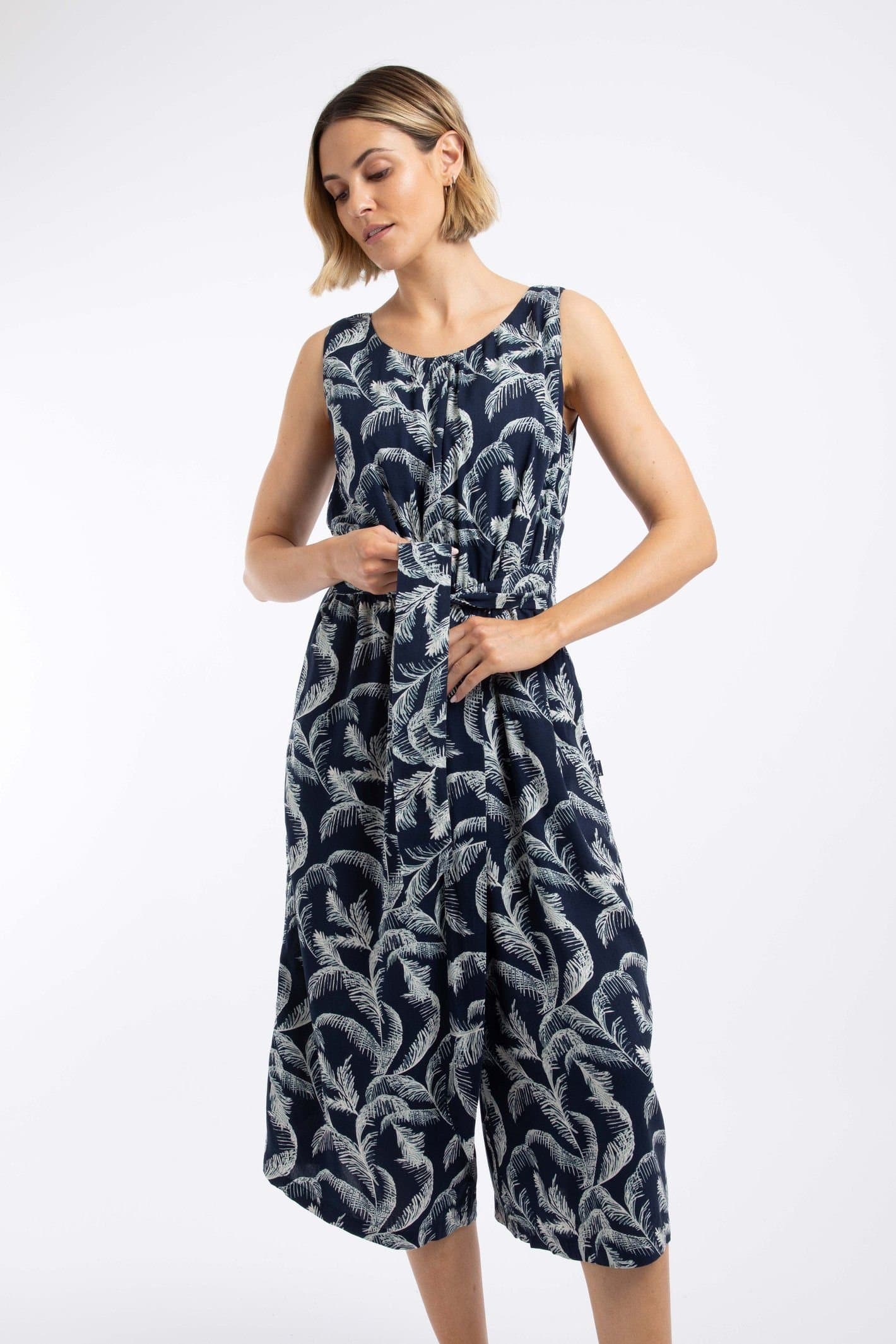 Weird Fish Weird Fish Women's Nalani Printed Viscose Jumpsuit in Dark Blue