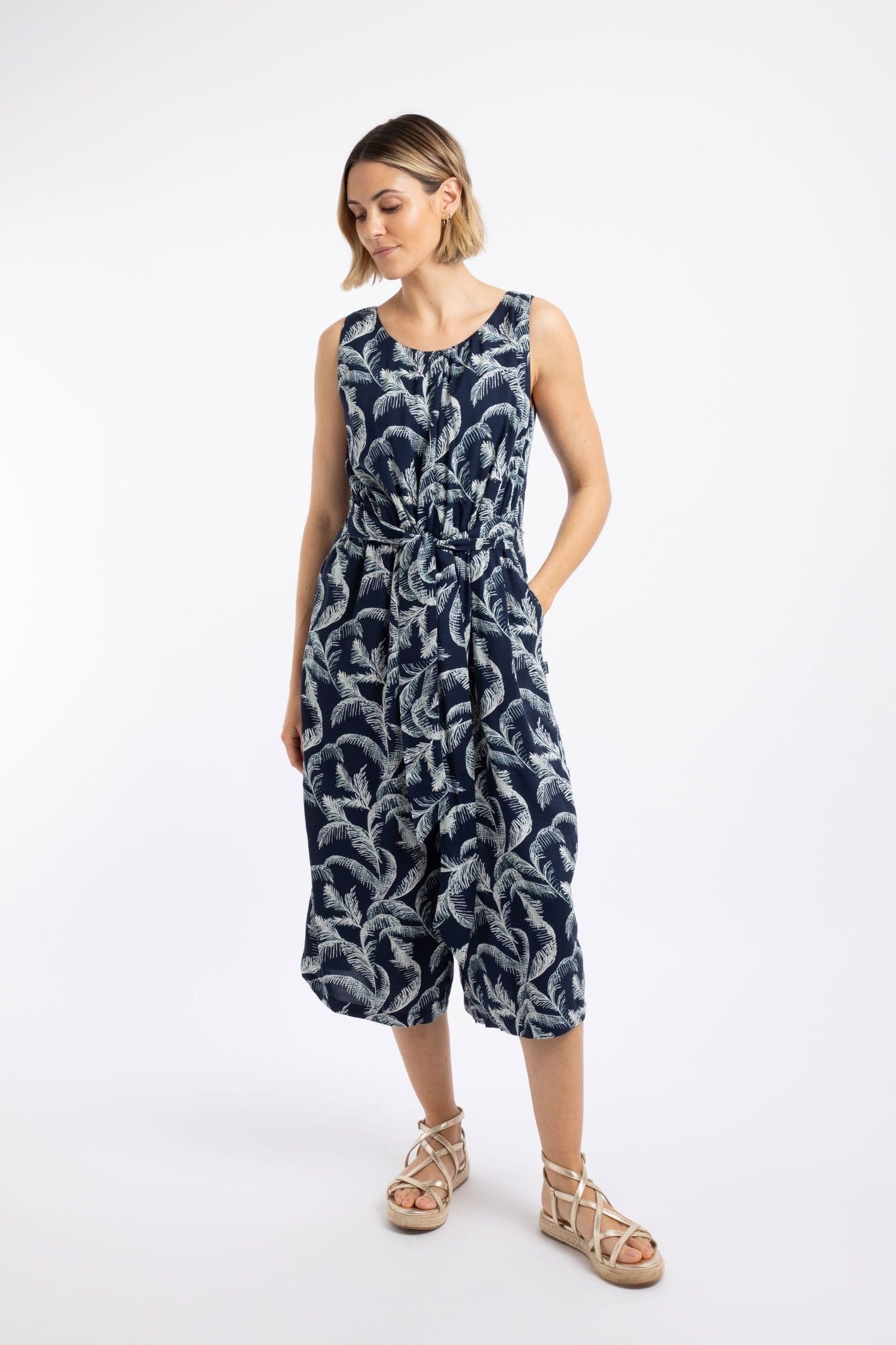 Weird Fish Weird Fish Women's Nalani Printed Viscose Jumpsuit in Dark Blue - 4