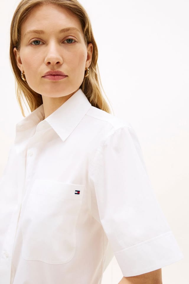 Tommy Hilfiger Tommy Hilfiger Women's Ess Poplin Stripe Shirts Th Optic White - 2