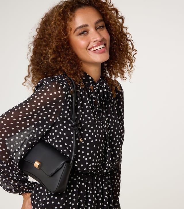 Blue Vanilla Women's Black Chiffon Polka Dot Midi Dress Blue Vanilla New Look - 2