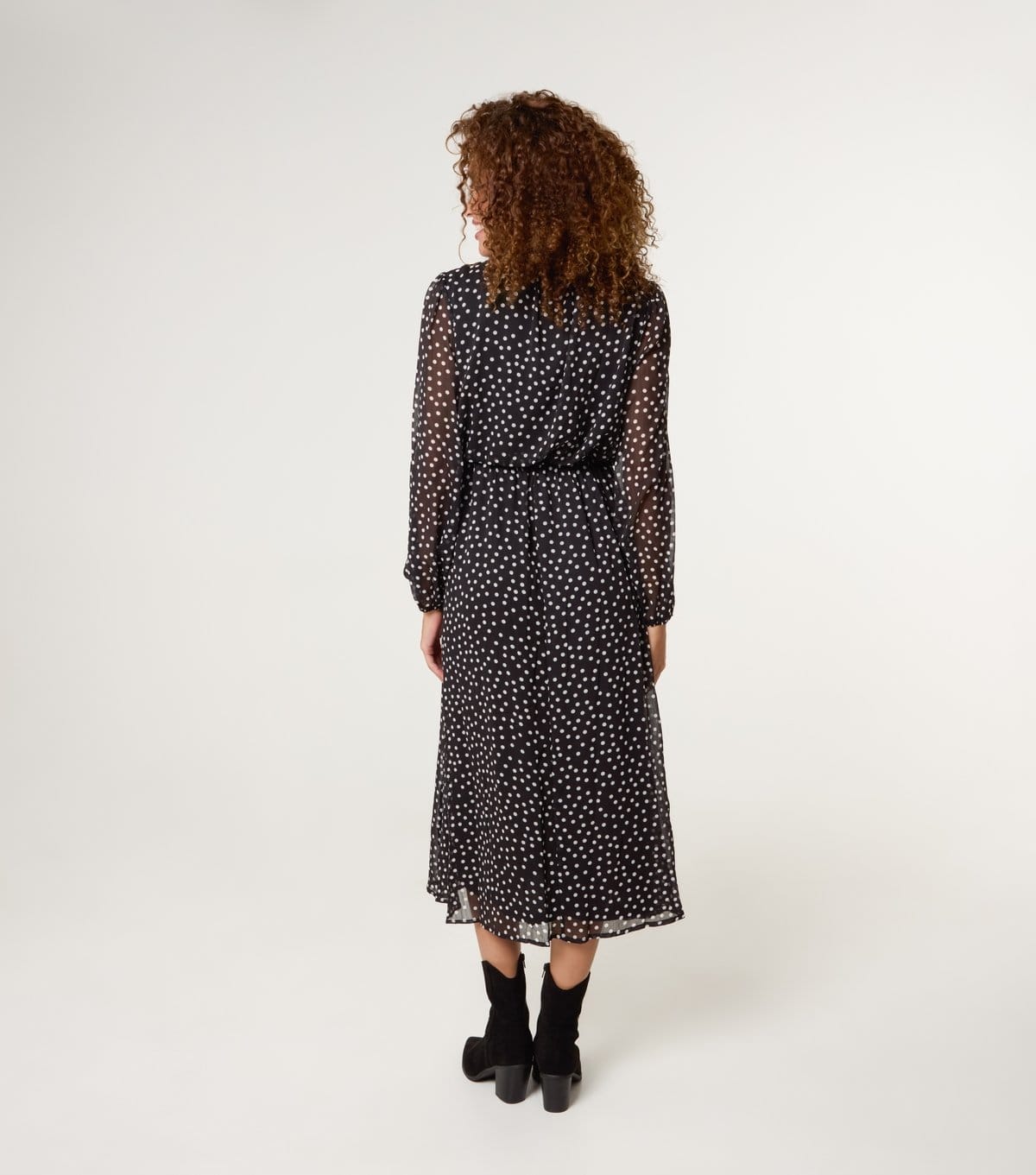 Blue Vanilla Women's Black Chiffon Polka Dot Midi Dress Blue Vanilla New Look - 4