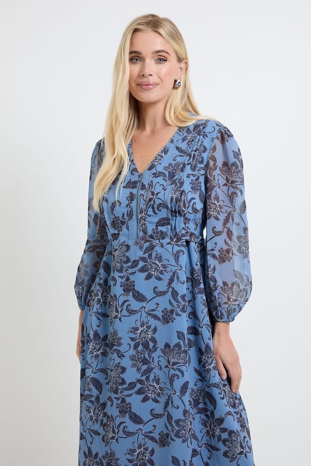Wallis Wallis Women's Petite Paisley Pintuck Zip Midi Dress in Blue - 2