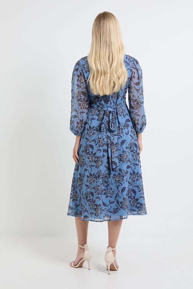 Wallis Wallis Women's Petite Paisley Pintuck Zip Midi Dress in Blue - 3