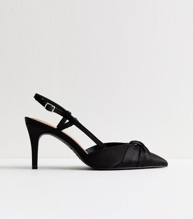 New Look Women's Wide Fit Black Satin Knot Slingback Pumps Vegan New Look - 2