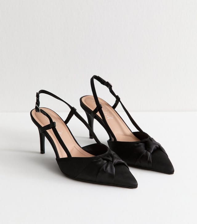 New Look Women's Wide Fit Black Satin Knot Slingback Pumps Vegan New Look - 3