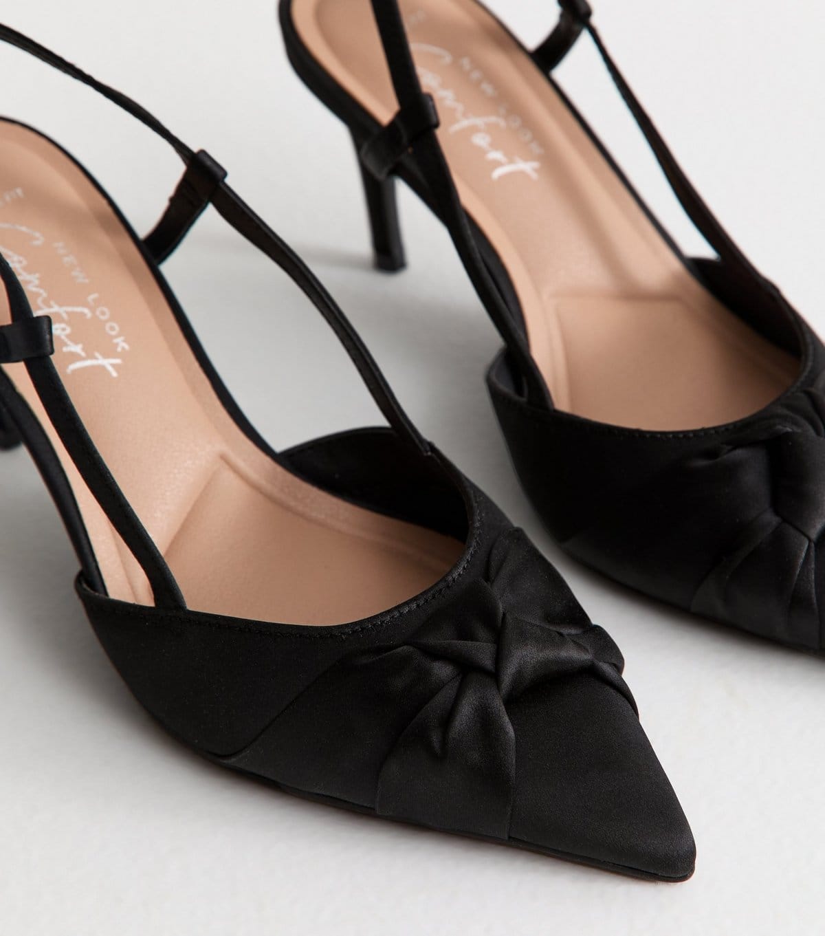 New Look Women's Wide Fit Black Satin Knot Slingback Pumps Vegan New Look - 4