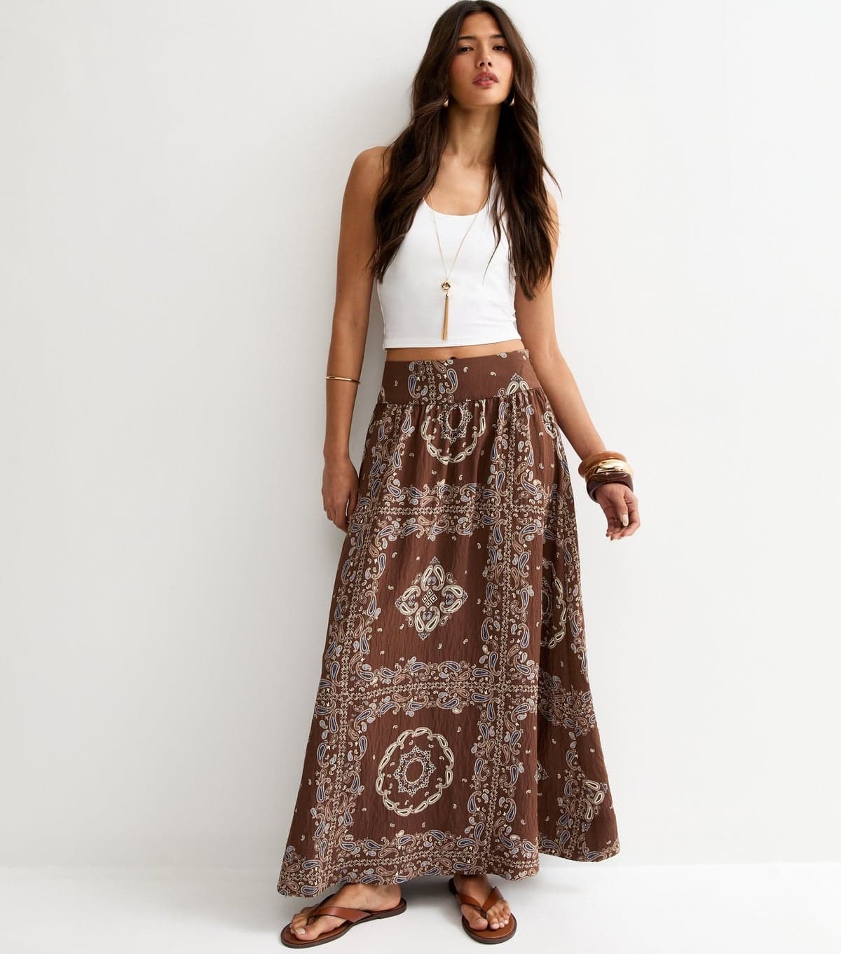 New Look Women's Brown Bandana Print Maxi Circle Skirt New Look