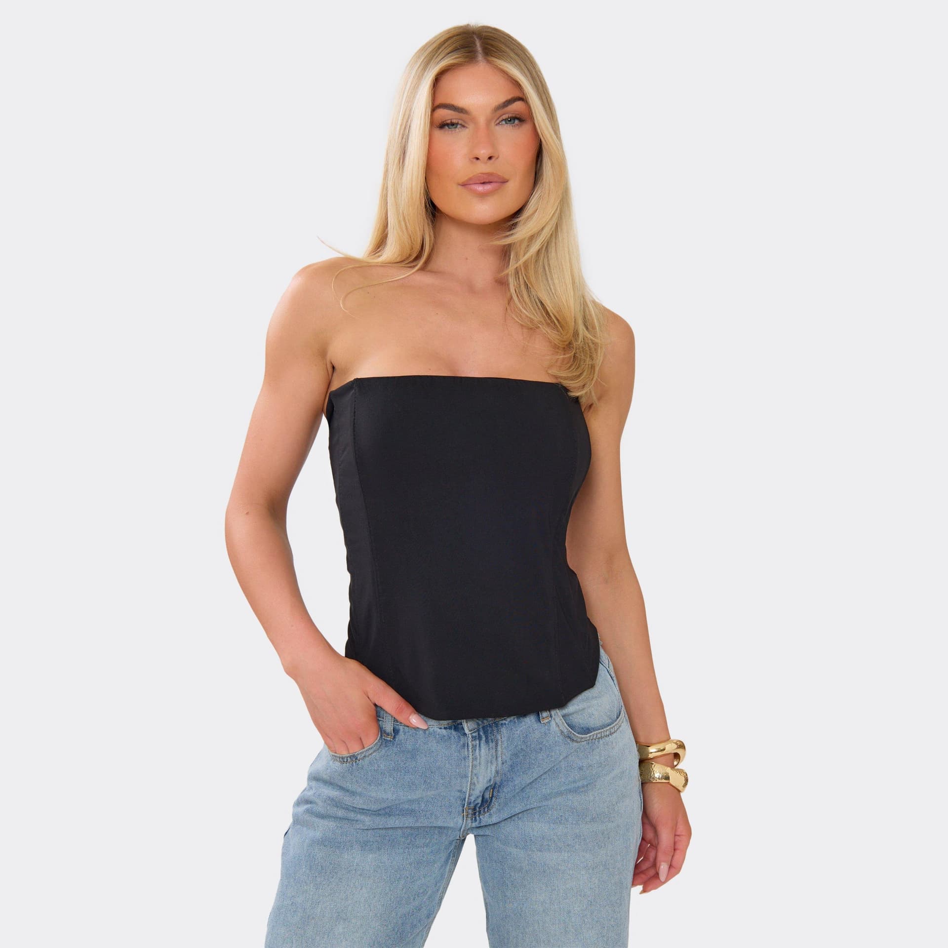 EGO EGO Black Stretch Woven Bandeau Corset Top