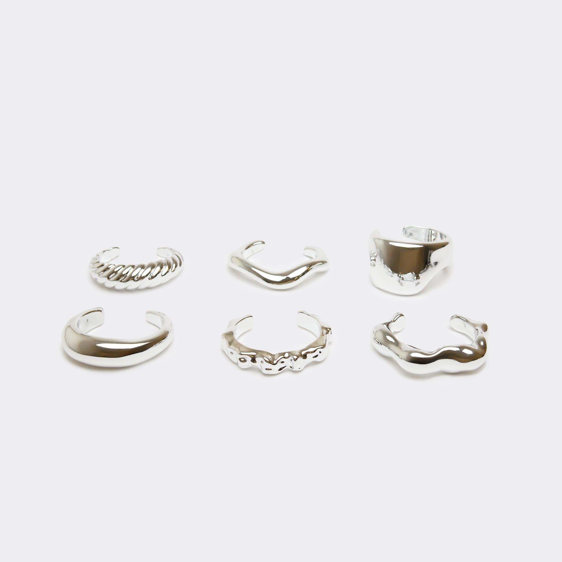 EGO Chunky Wave Hammered Detail Bangle Bracelet Multi Pack In Silver, Women's Size UK 0