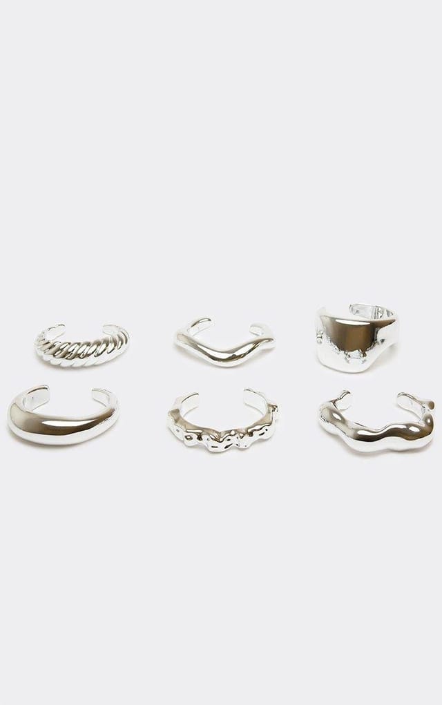 EGO Chunky Wave Hammered Detail Bangle Bracelet Multi Pack In Silver, Women's Size UK 0 - 2