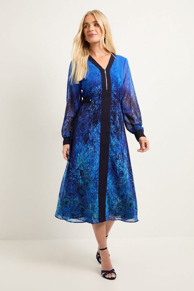 Wallis Wallis Women's Petite Zip Front Ombre Chiffon Midi Dress Blue - 2