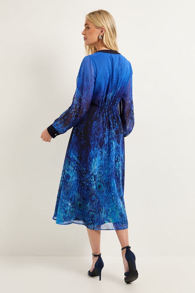 Wallis Wallis Women's Petite Zip Front Ombre Chiffon Midi Dress Blue - 3