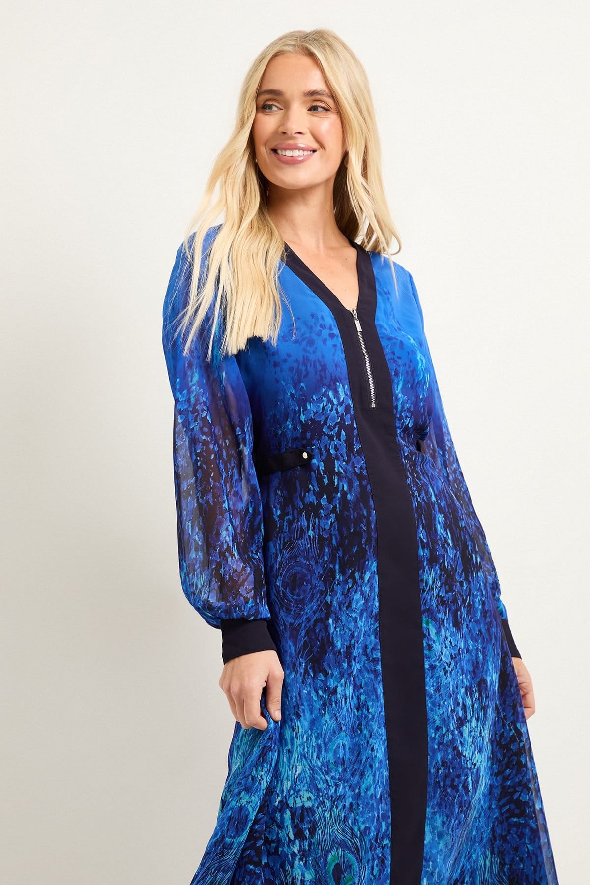 Wallis Wallis Women's Petite Zip Front Ombre Chiffon Midi Dress Blue - 4