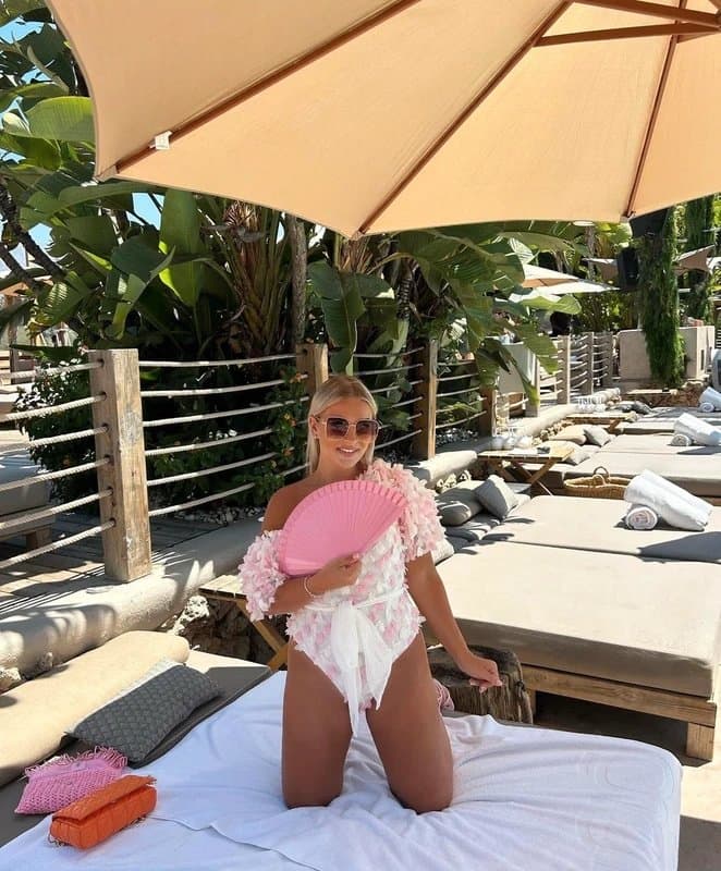 ASOS ASOS luxe 3D floral one shoulder tie waist swimsuit in white & pink