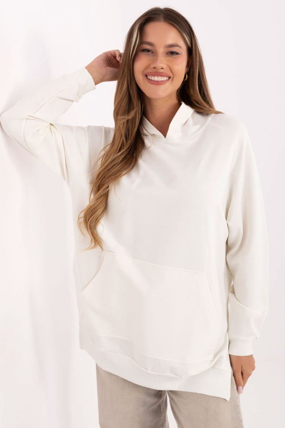 Love Lace Love Lace White Oversized Cotton Hoodie Sweatshirt