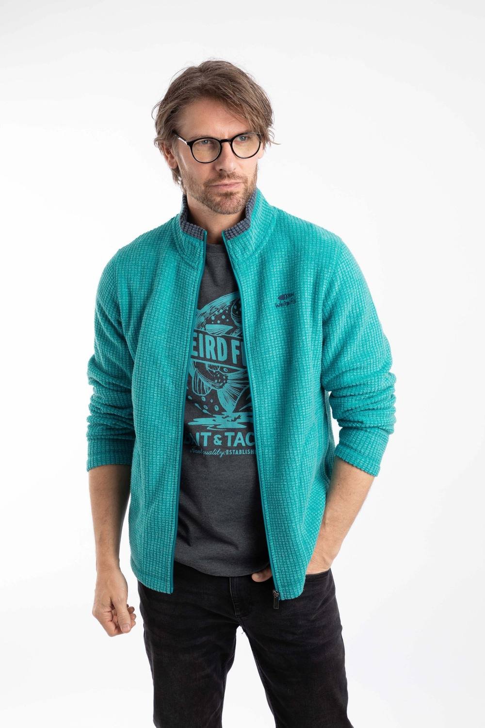 Weird Fish Weird Fish Men's Shires Full Zip Grid Fleece in Teal - 2