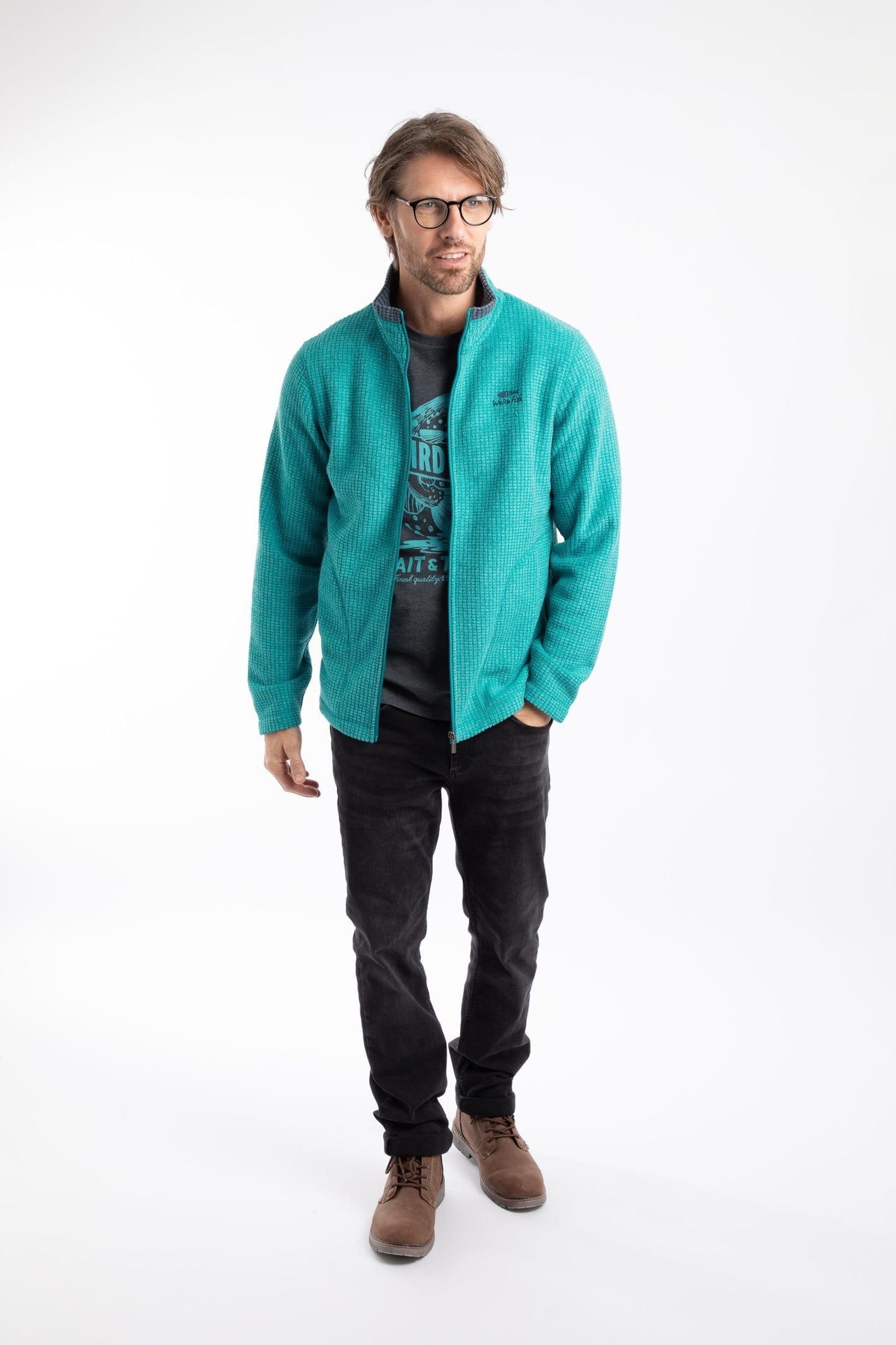 Weird Fish Weird Fish Men's Shires Full Zip Grid Fleece in Teal - 4