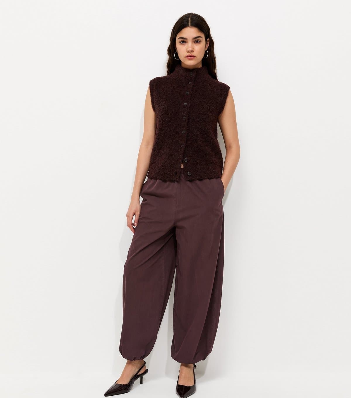 New Look Women's Dark Brown Cotton Cuffed Wide Leg Trousers New Look