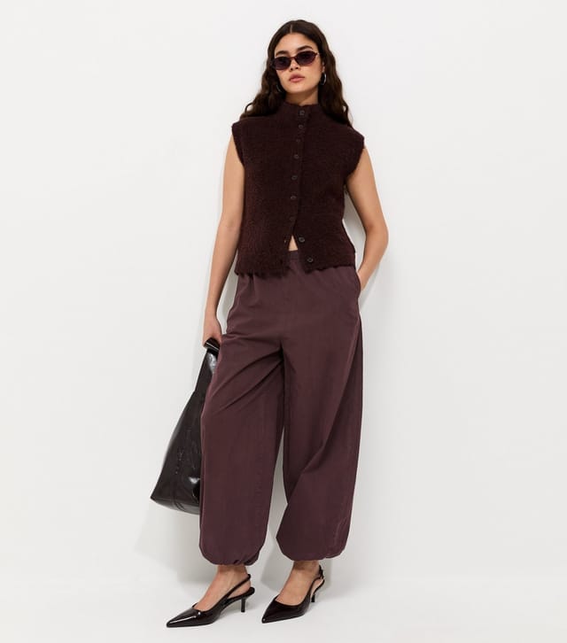 New Look Women's Dark Brown Cotton Cuffed Wide Leg Trousers New Look - 3