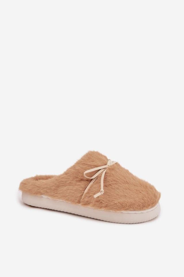 Love Lace Love Lace Women's Fur Bow Front Soft Insole Cozy Step Slippers for Home Wear in Camel - 2