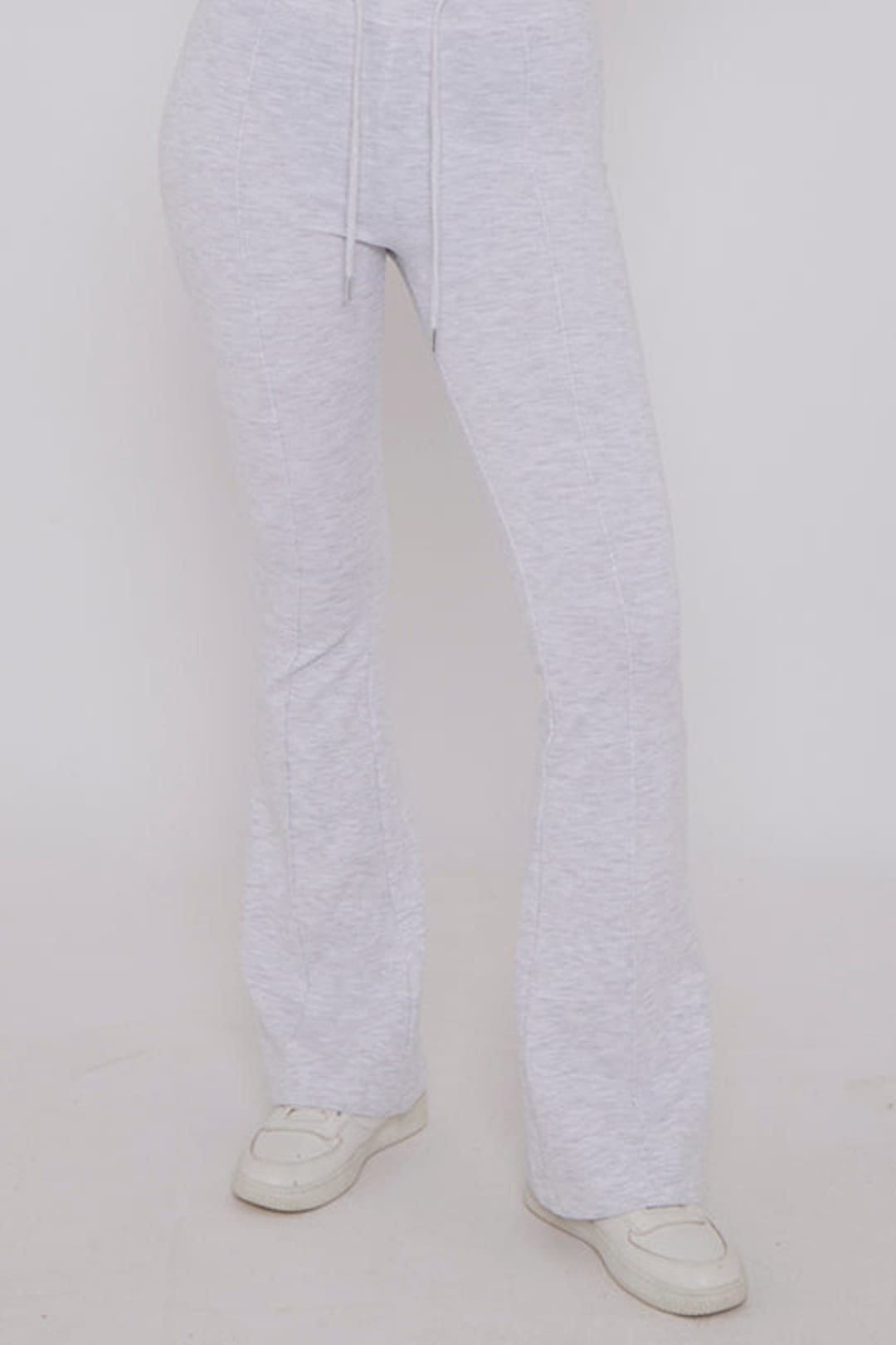 STYLEWISE STYLEWISE Women's Cropped Zip Hoodie & Flared Trouser Set - Interlock - Co-ord Set in Grey - 4
