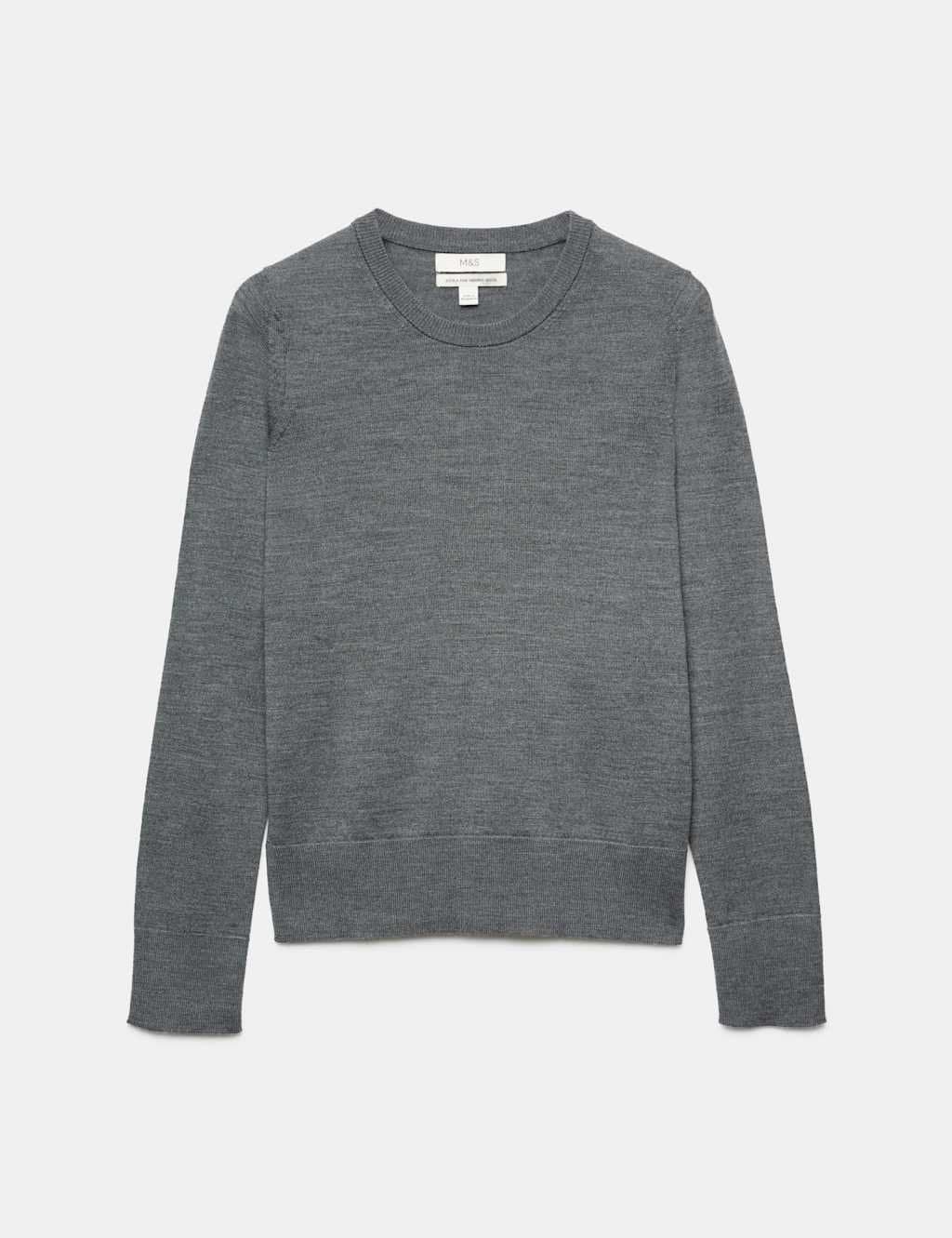 Marks & Spencer M&S Pure Merino Crew Neck Jumper Charcoal