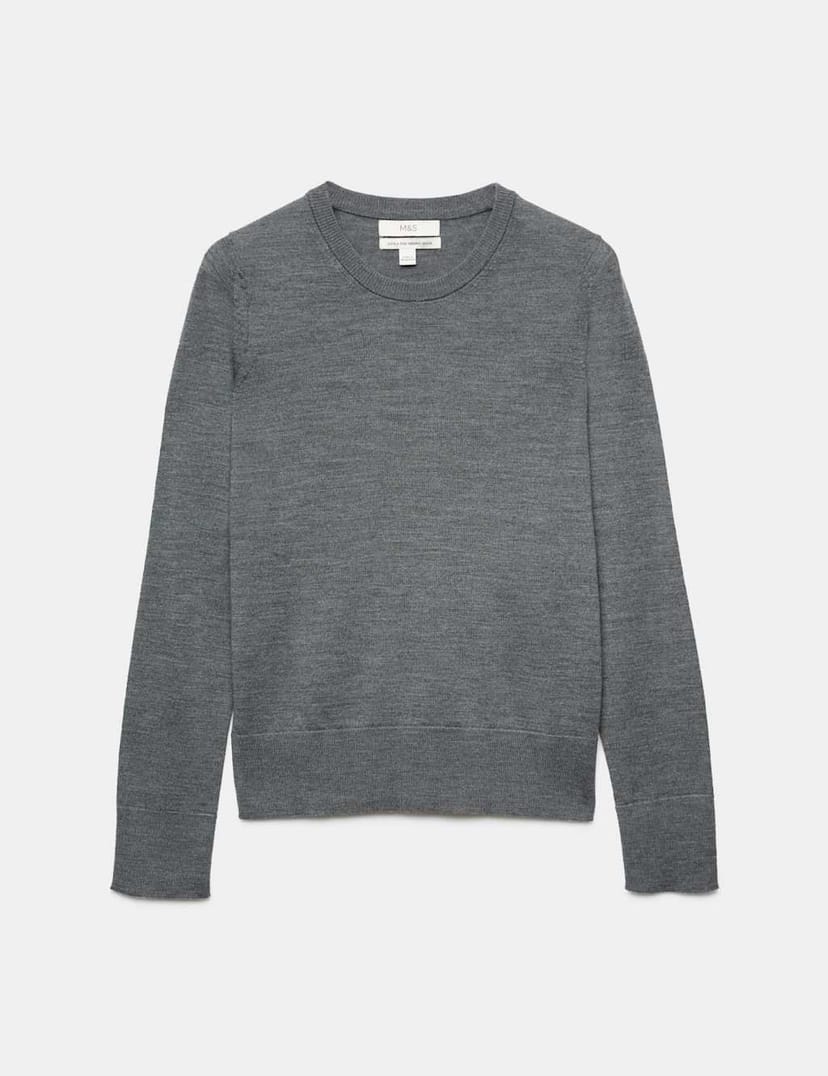 Marks & Spencer M&S Pure Merino Crew Neck Jumper Charcoal - 1