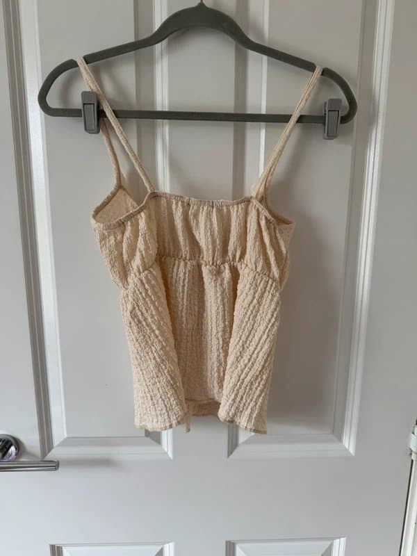 New Look beige ruffled ruched-front top