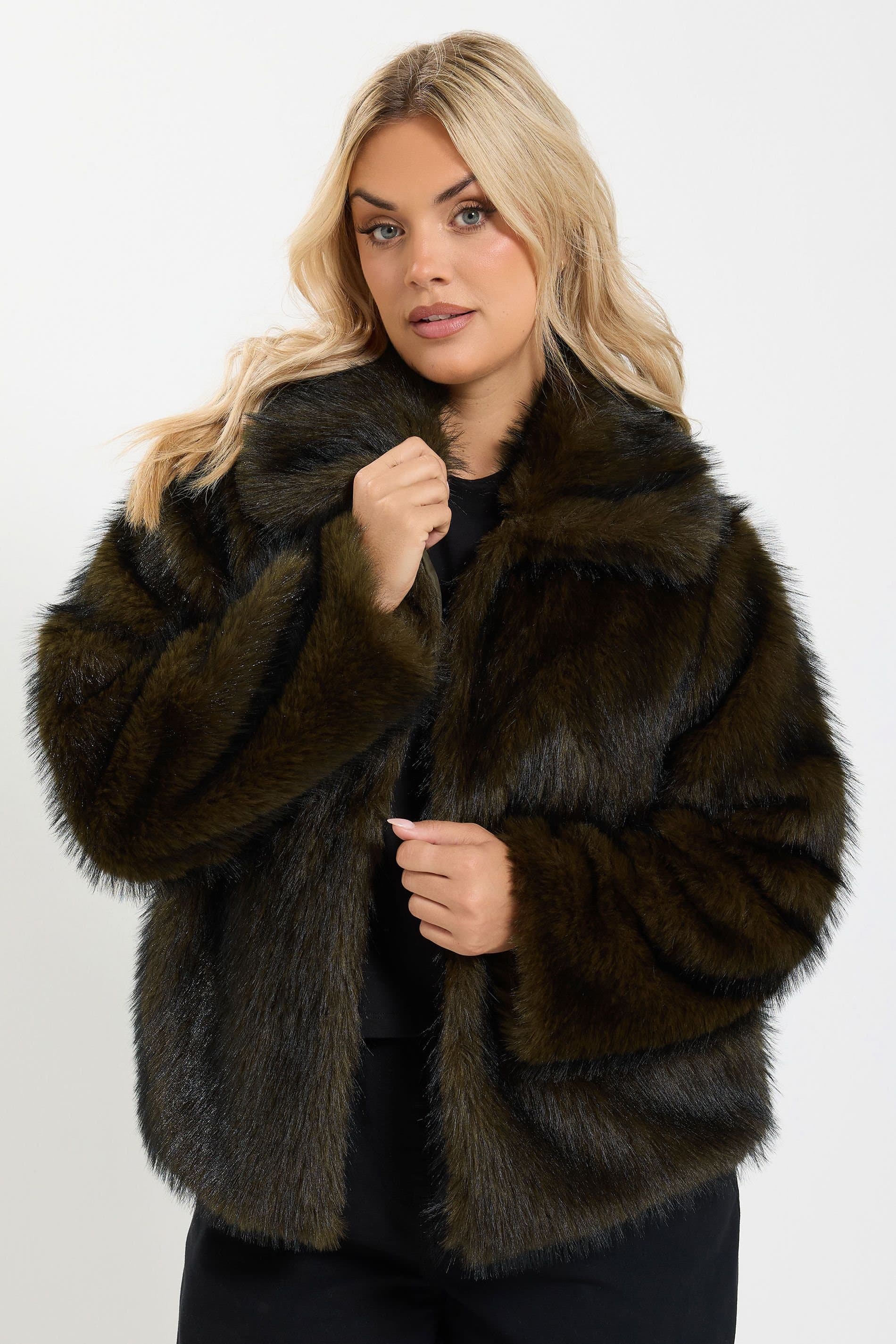 Yours Yours Women's Faux Fur Tipped Coat in Brown