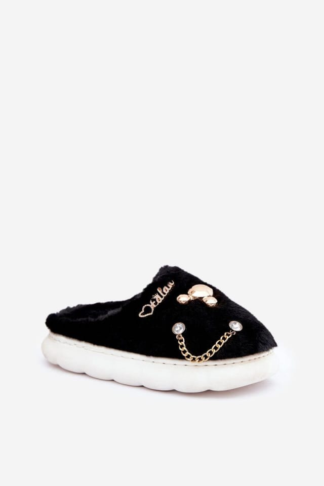 Love Lace Love Lace Women's Trendy Fur Home Slippers with Soft Warm Comfort for Cold Days in Black - 2